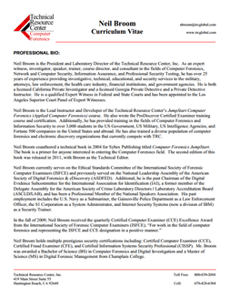 CV for Neil Broom Expert Witness in Computer Forensics Investigations in Columbia